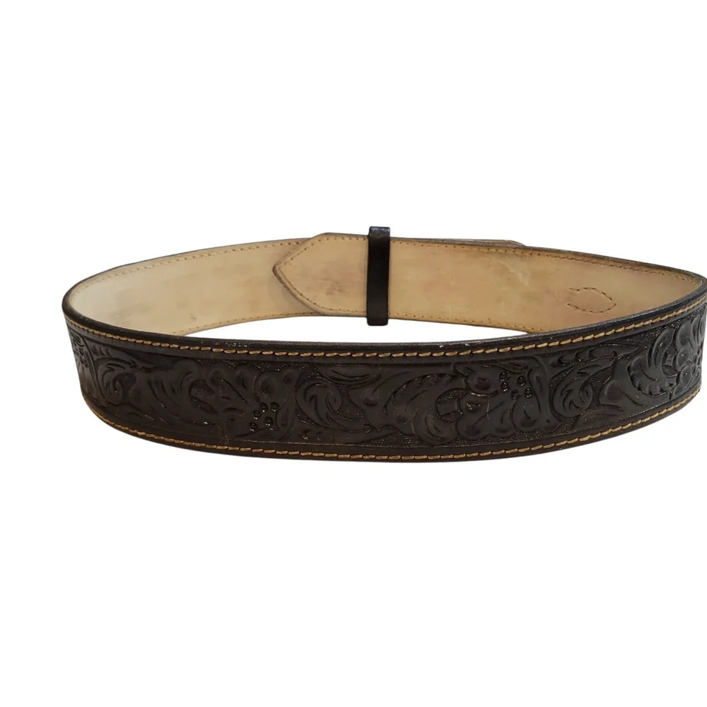 High-Rider Solid Nickle Silver Buckle Genuine Leather Western Belt 40